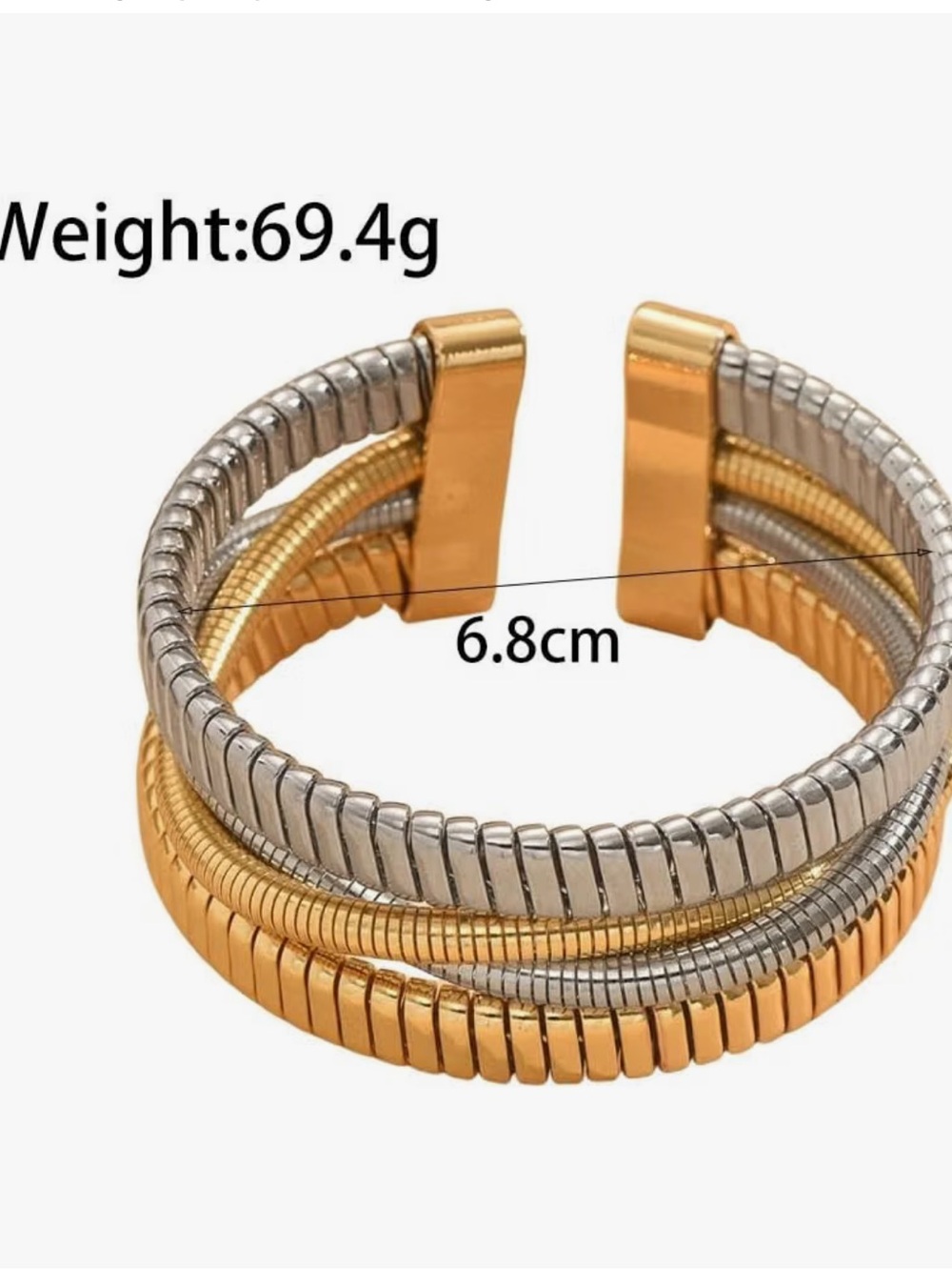 Metallic Two-Tone Ribbed Cuff Bracelet Set - Picture 4 of 4